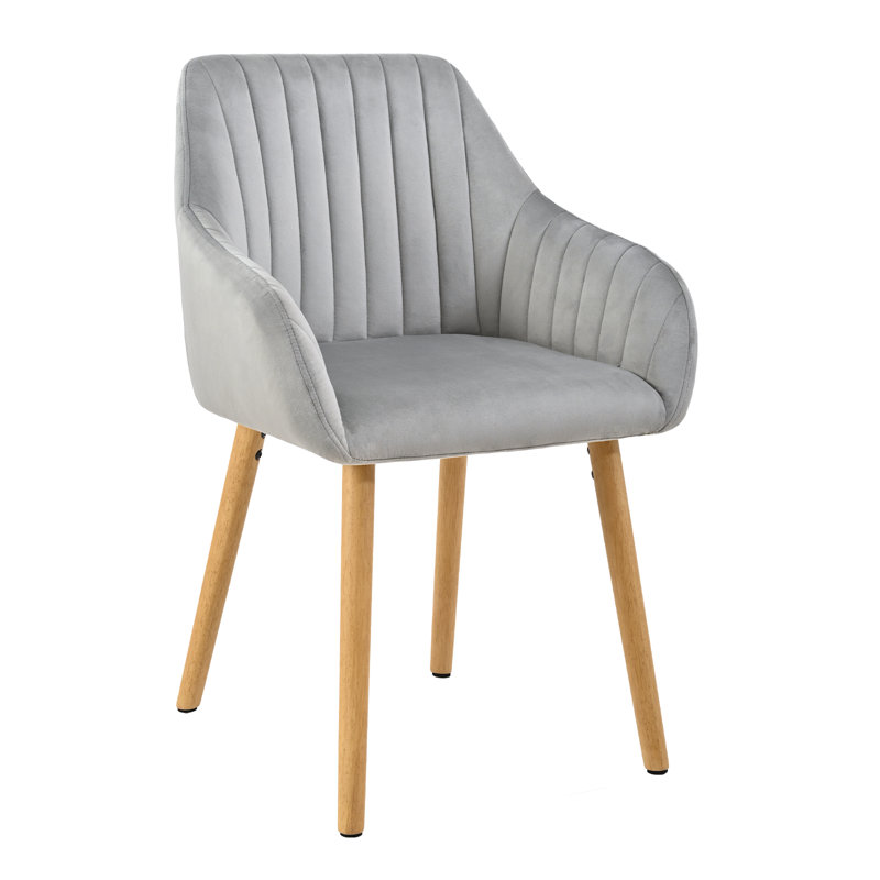 49.5cm H Upholstered Dining Chairs With Wooden Legs, 4, Light Grey Velvet/Natural