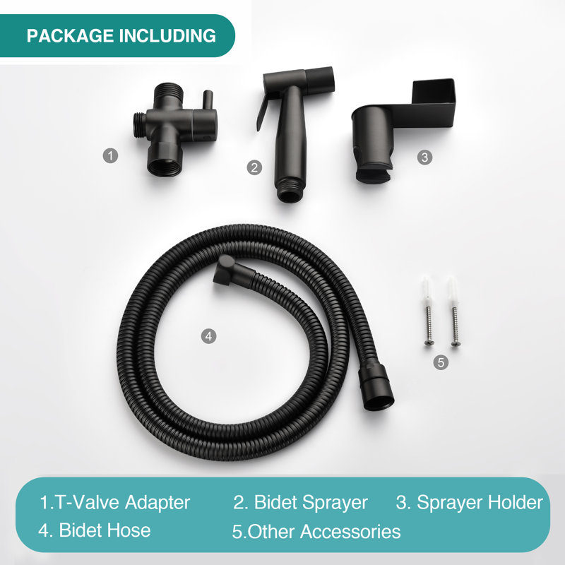 Round Handheld Bidet Sprayer For Toilet With Adjustable Pressure, Stainless Steel Hose & Brass T-valve, Matte Black