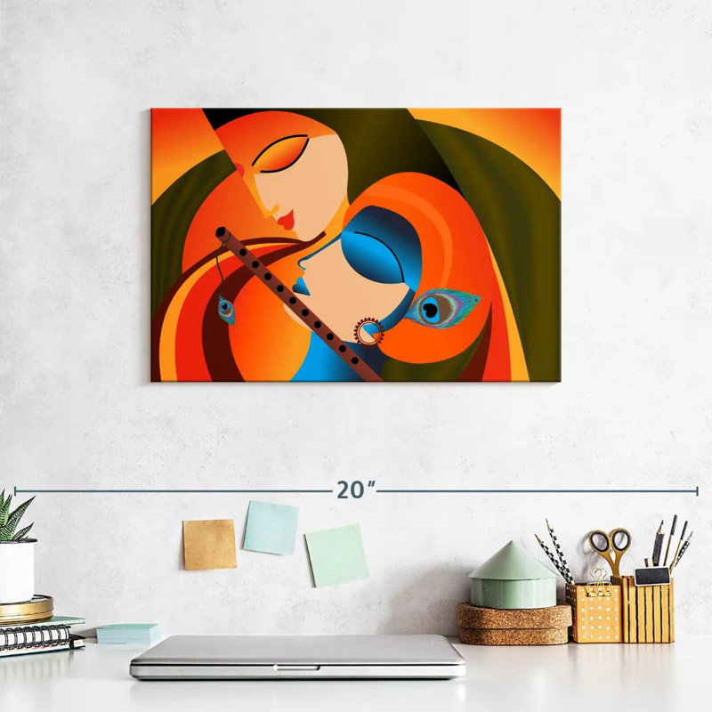 Radha Krishna Madhubani sur impression sur toile, H 8 po x l 12 po x P 1 po