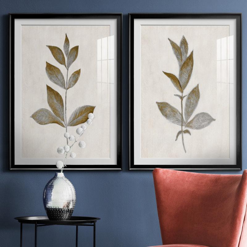 Bronze Leaf I - ensemble de 2 reproductions, Impression encadrée avec passe-partout, H 31,5 po x l 47 po, Ne s’applique pas