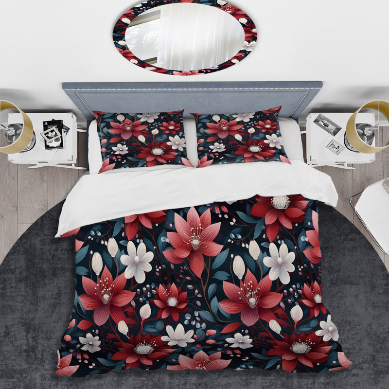 Ensemble de housse de couette Red Mystic Aura Floral Fusion III, Housse de couette pour très grand lit et 2 très