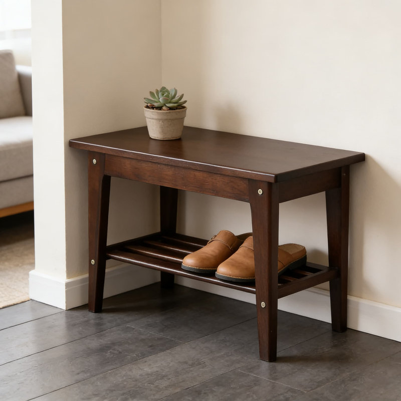 Solid Hickory Wood Shoe Bench With Storage, 2-Tier Entryway Bench For Mudroom, Hallway, Or Bathroom, Durable Indoor Outdoor Shoe Rack Organizer