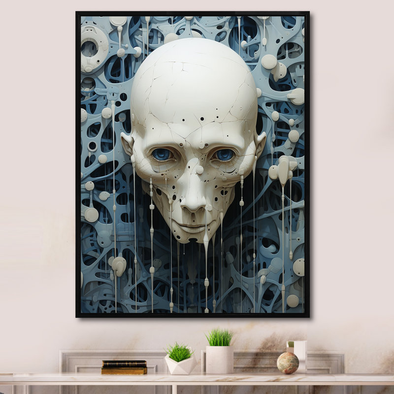 Minimalisme Aliens crâne - Aliens Wall Art salon, Cadre flottant noir, H 40 po x l 30 po x P 1,5 po
