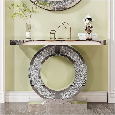 Console à miroir en forme de O avec entrée de couloir en cristal pour la maison, table de miroir artisanale pour le salon, table de miroir en verre pour la pièce