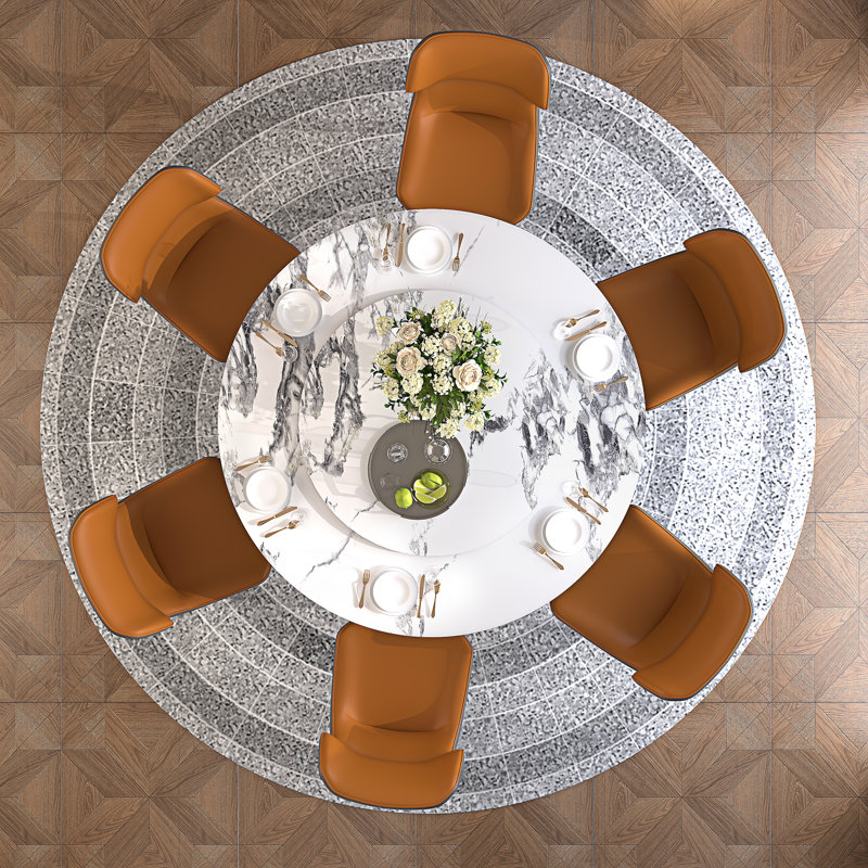 Ensemble de table de salle à manger de 51 po pour 6 personnes, table moderne en pierre frittée avec plateau tournant et chaises de salle à manger