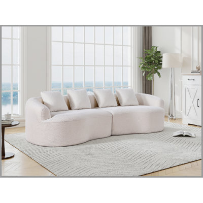 110-inch curved sofa for living room, oversized recliner, green boneless sofa, cloud-shaped modular sofa, 4-seater Chenille modular curved sofa bed with 4 throw pillows