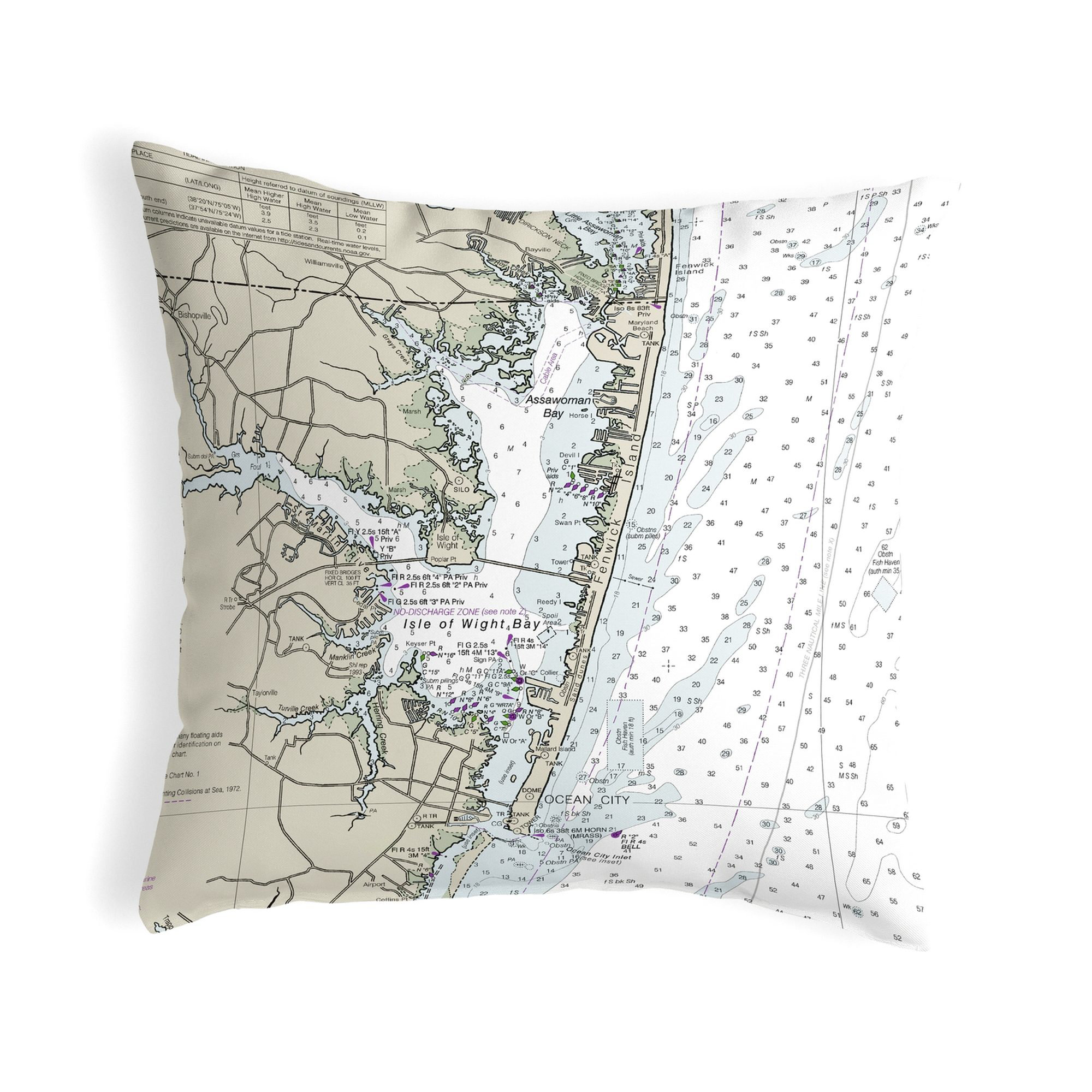 Betsy Drake Interiors Nautical Map Outdoor Square Pillow Cover 