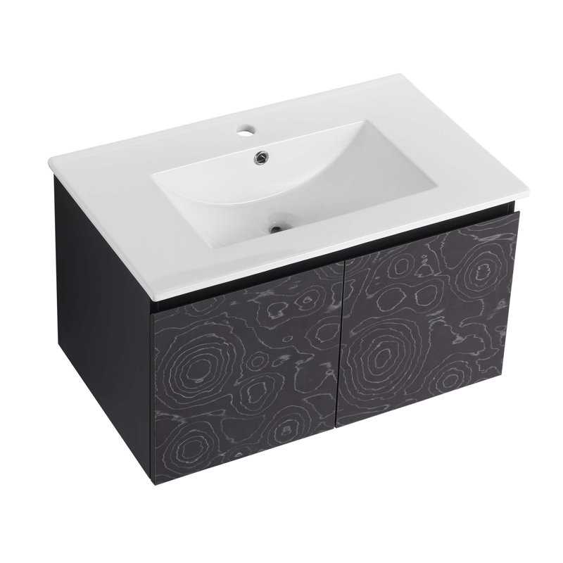 Meuble-lavabo flottant mural avec lavabo en céramique et porte d'armoire à fermeture en douceur