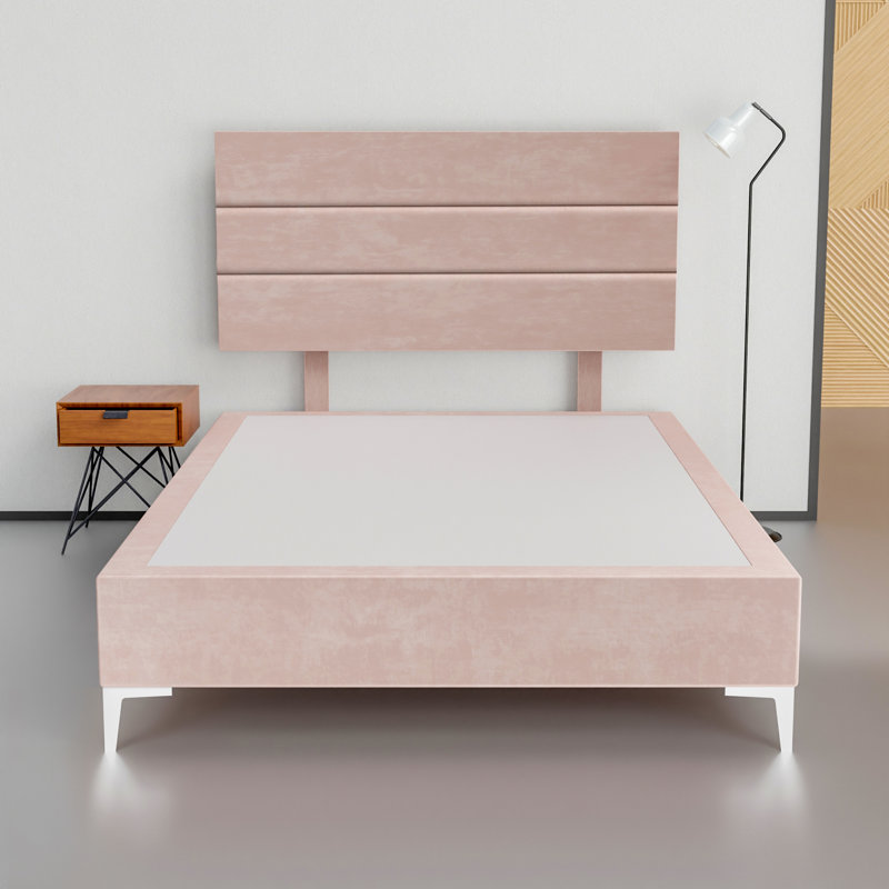 Lit plateforme tapissier Allivia, Simple TG, Rose clair