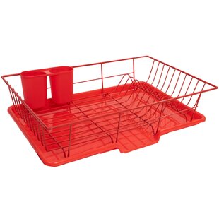 J&V TEXTILES Red Plastic Collapsible Dish Rack - Space Saving