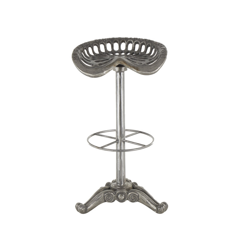 Cole And Grey Metal Weathered Antique Cast Iron Scroll Bar Stool With Cutout Textured Seat And Footrest
