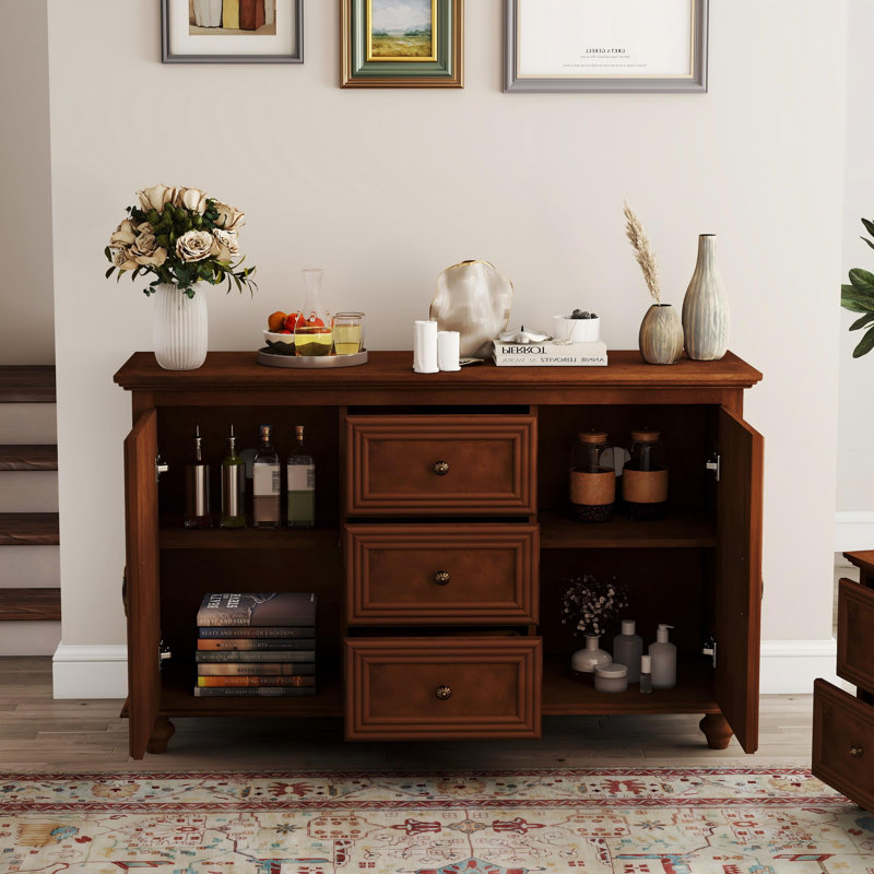 Buffet 47,3 "Mid-Century en noyer avec portes et tiroirs, Noyer