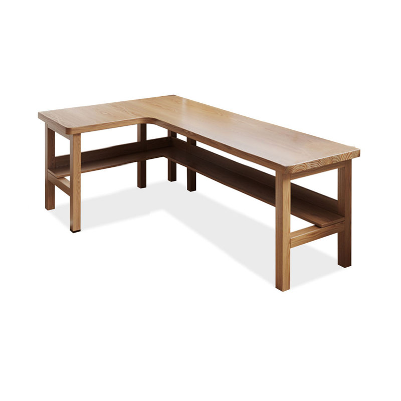 Bureaux en bois massif en L Burlywood, Retour à gauche, H 29,53 po x l 62,99 po x P 39,37 po