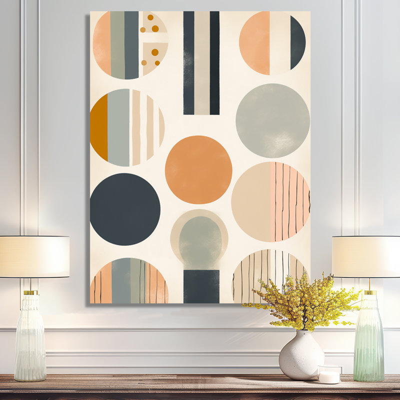 Décoration murale géométrique équilibre géométrique pastel orange gris I, Toile tendue, H 32 po x l 24 po x P 1 po