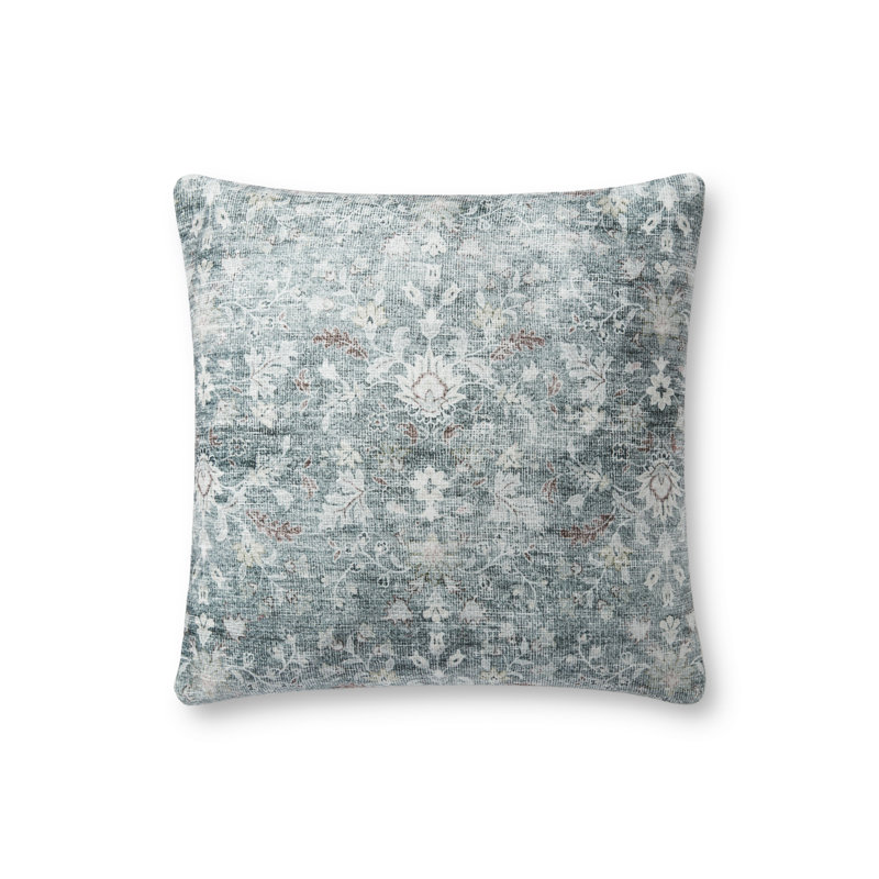 Virginia Grey Floral Polyester 18" x 18" Throw Pillow Cover