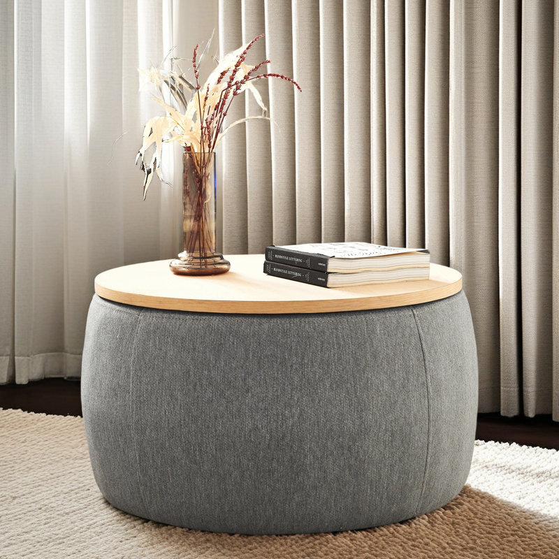 Repose-pieds rond avec rangement, fonction 2 en 1, table de bout avec repose-pieds, Gris foncé