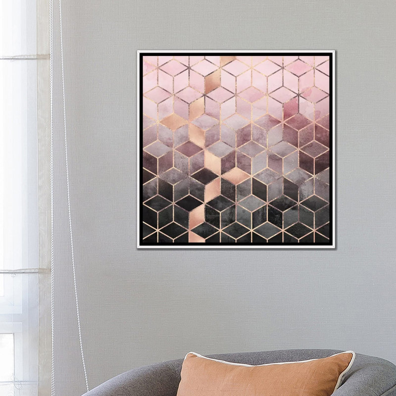 «Pink and Gray Cubes» par Elisabeth Fredriksson - impression d'art graphique, Toile blanche encadrée