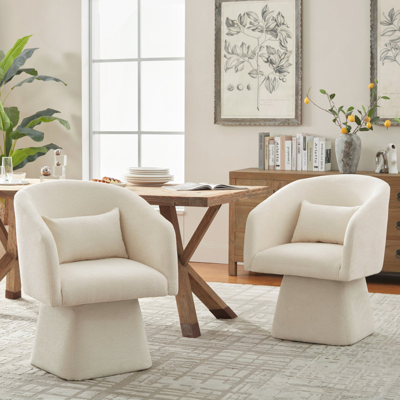 Upholstered Swivel Barrel Dining Chairs, White