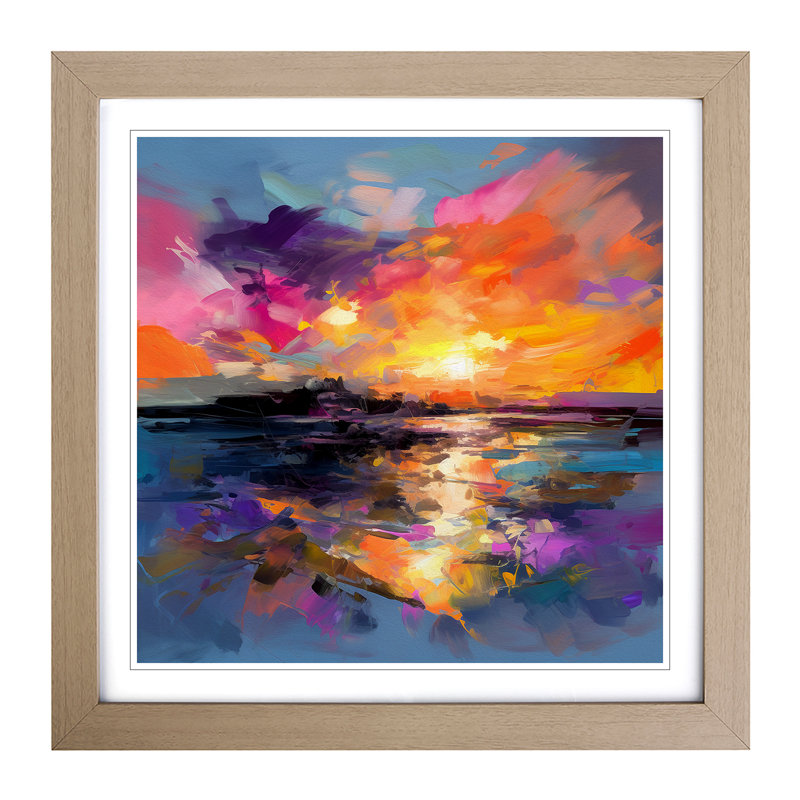 Sunset Gestural Art No.2 - Framed Print, Oak