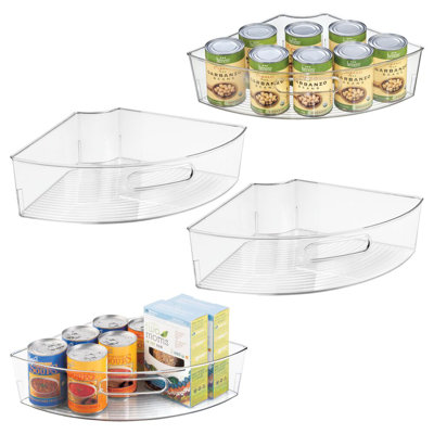 iDesign Set of 4 Lazy Susan 1/4 Wedge Bins with Handles - Clear