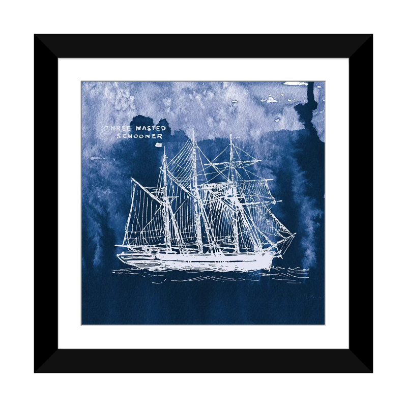 «Sailing Ships II», impression sur toile tendue, H 16 po x l 16 po x P 1 po, Papier d'art encadré noir, Blanc