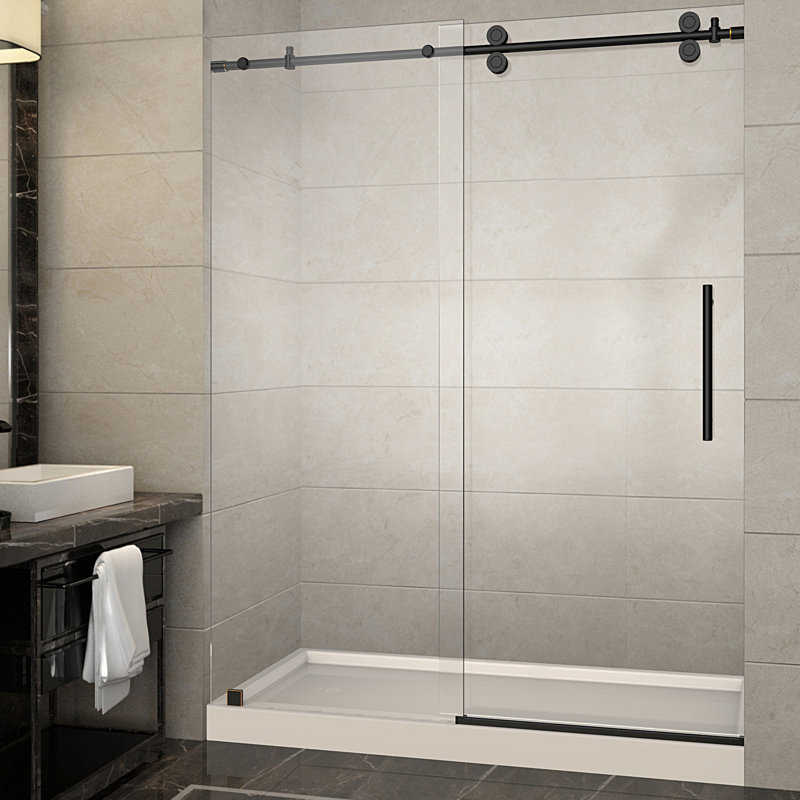 Langham 77.5" H Frameless Shower Door, Left Drain, Clear