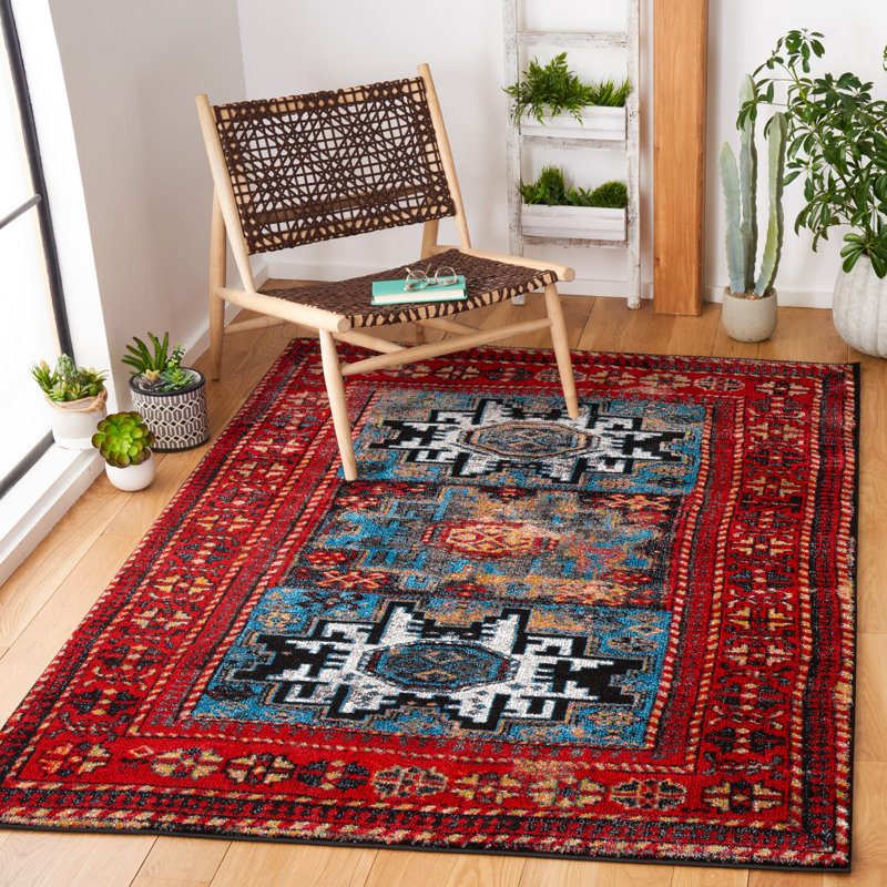Tapis bleu / rouge Ayla, Rectangle 5 pi 3 po x 7 pi 6 po