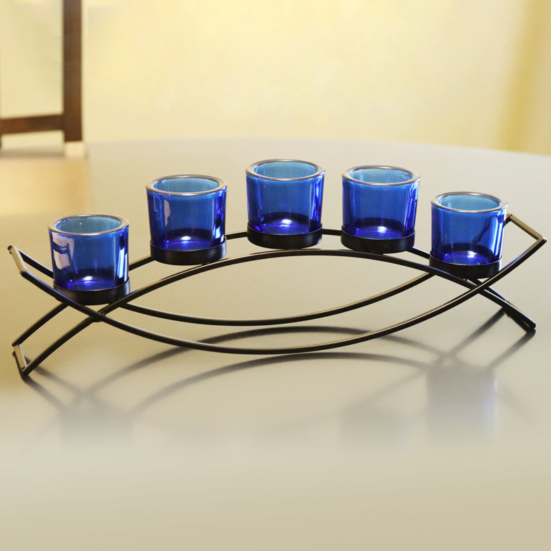 Porte-bougie moderne de 5 tasses pour la décoration intérieure, Bleu