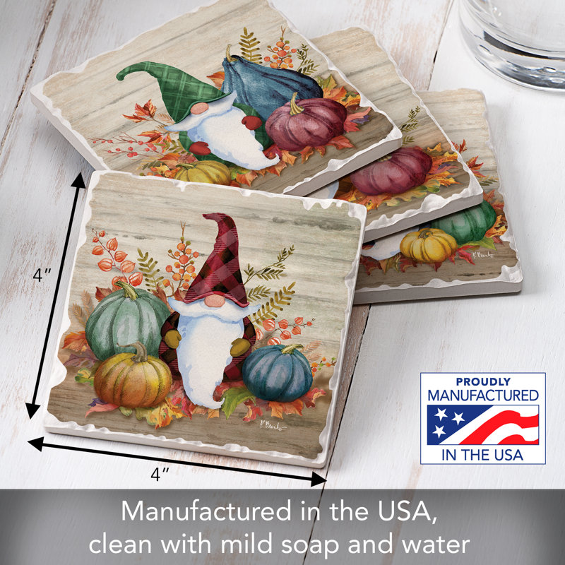 Autumn Gnomes 4 Pack Assorted Tumbled Tile Stone Coasters