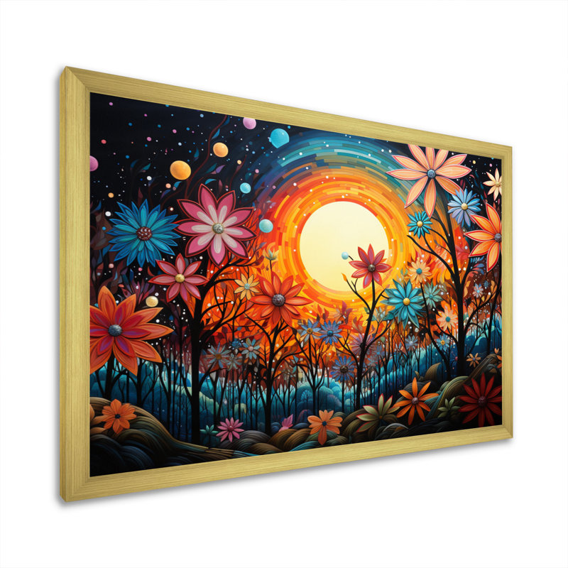 " Palm Trees Palm Dot Collage ", Gold Picture Framed, 16" H x 32" W x 1" D