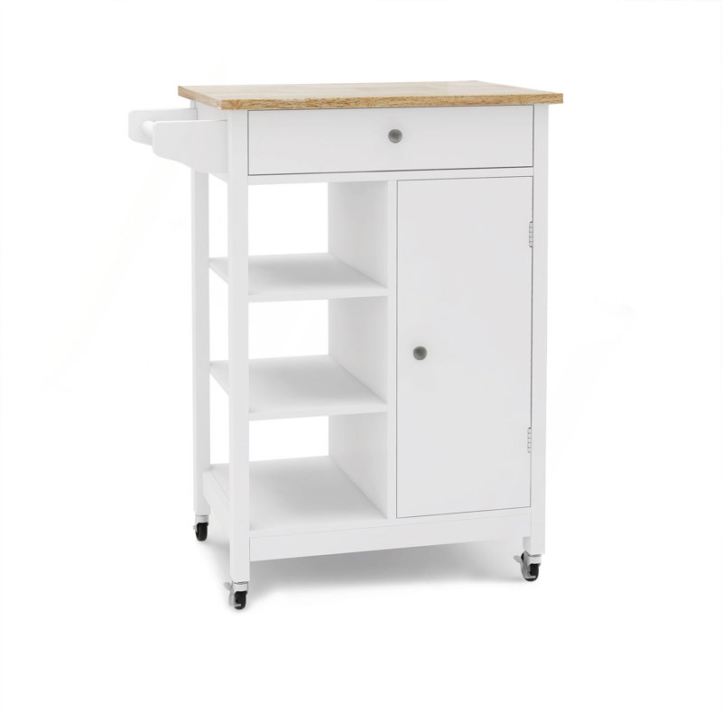 Kitchen Island Rolling Trolley Cart With Adjustable Shelves And Towel Rack Rubber Wood Table Top