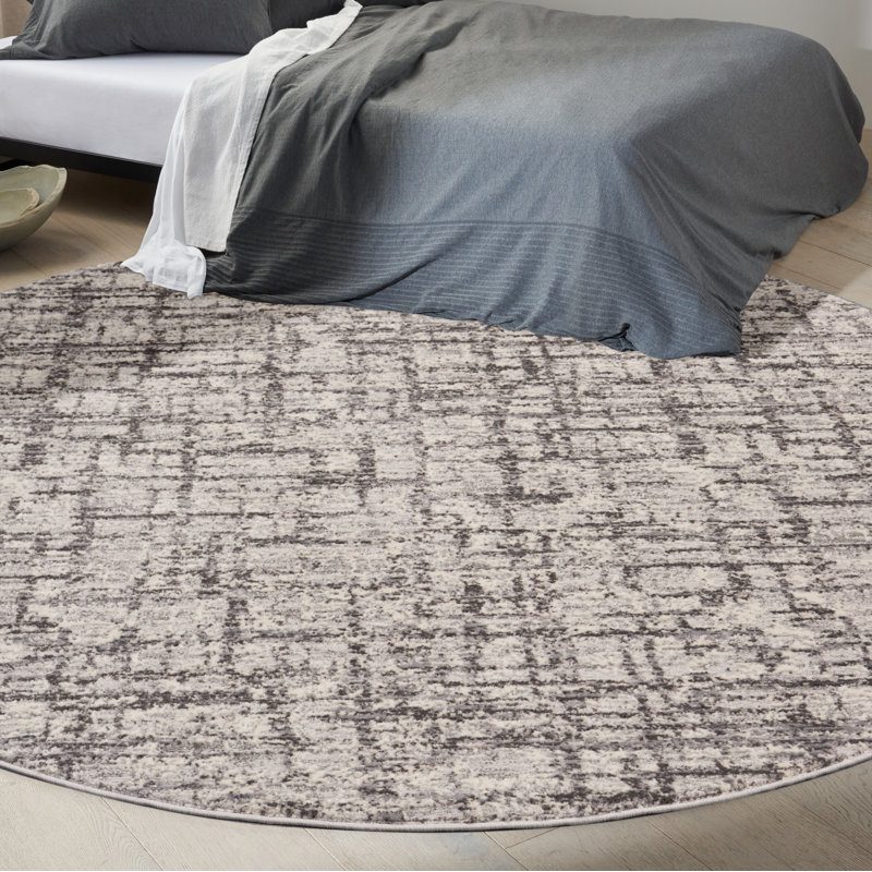 Tapis gris à motif abstrait Rush, Rond 8 pi