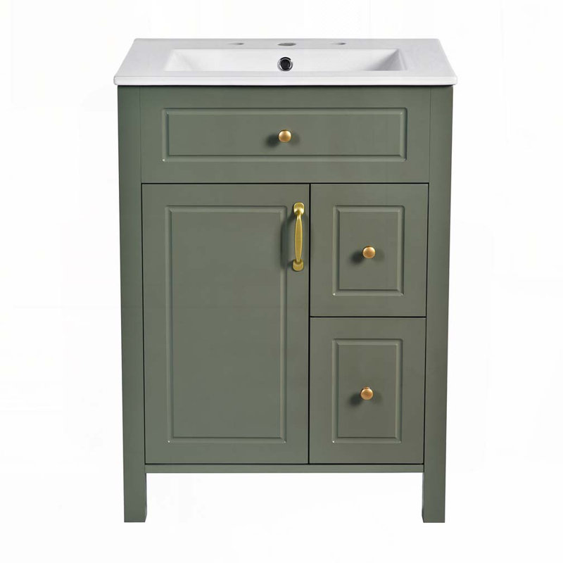 Meuble-lavabo 24 po avec lavabo en céramique, porte à fermeture douce, 2 tiroirs à fermeture douce, Vert