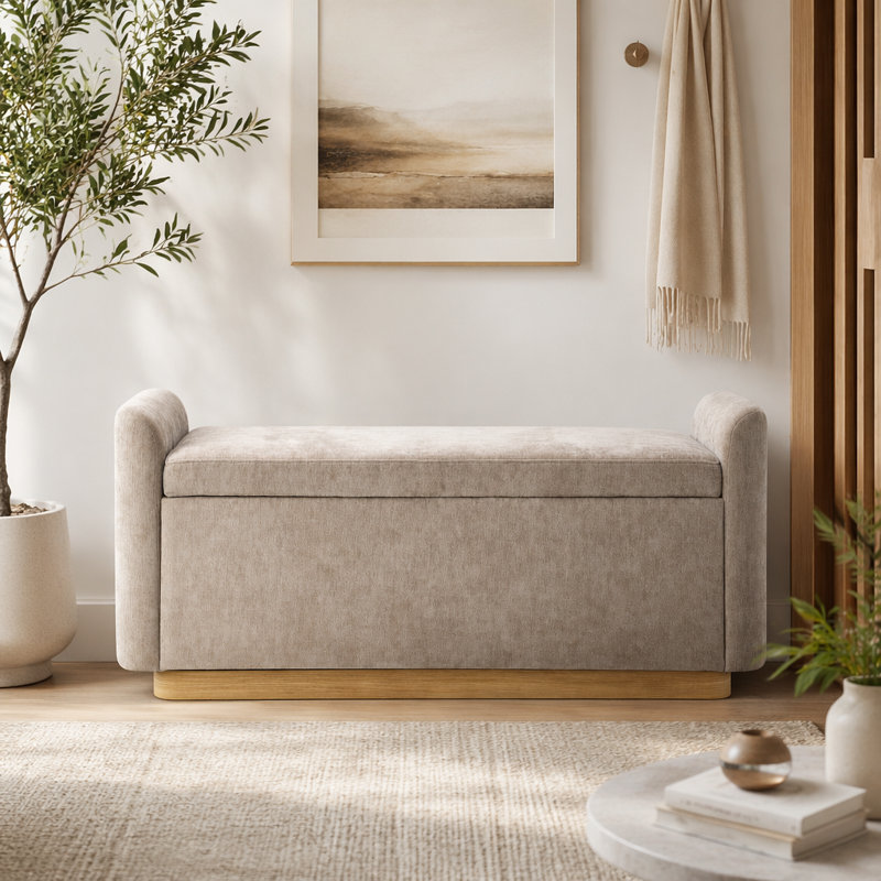 Banc 49 po avec rangement, repose-pieds avec charnière de sécurité, Brun