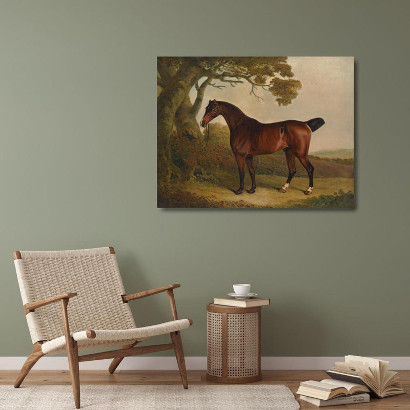 «A Bay Horse Tethered to a Tree in a Landscape» par Thomas Weaver - Art mural sur toile tendue avec châssis