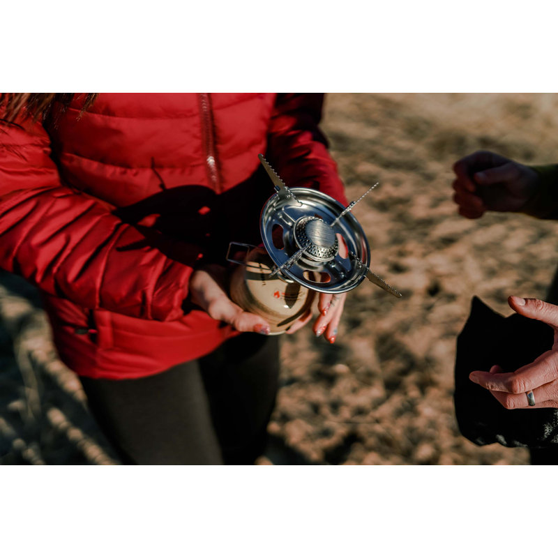 Compact Beige Stainless Steel Single Burner Camping Stove