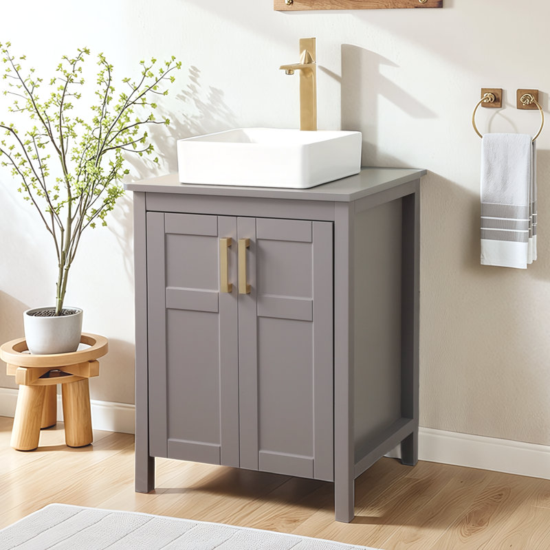 Meuble-lavabo vasque 24 po, Gris, Blanc