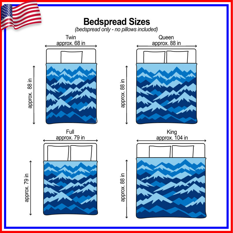 Blue Mountain Range Quilted Bedspread All Sizes, Queen