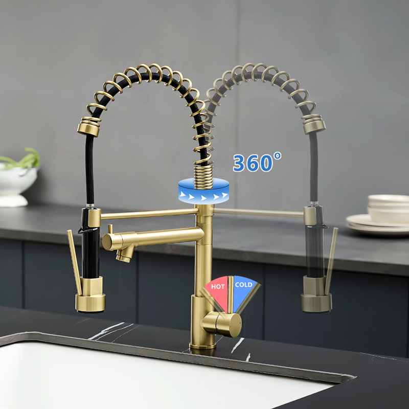Robinet d'évier de cuisine en acier inoxydable, rétractable, or brossé, conception élégante, Doré