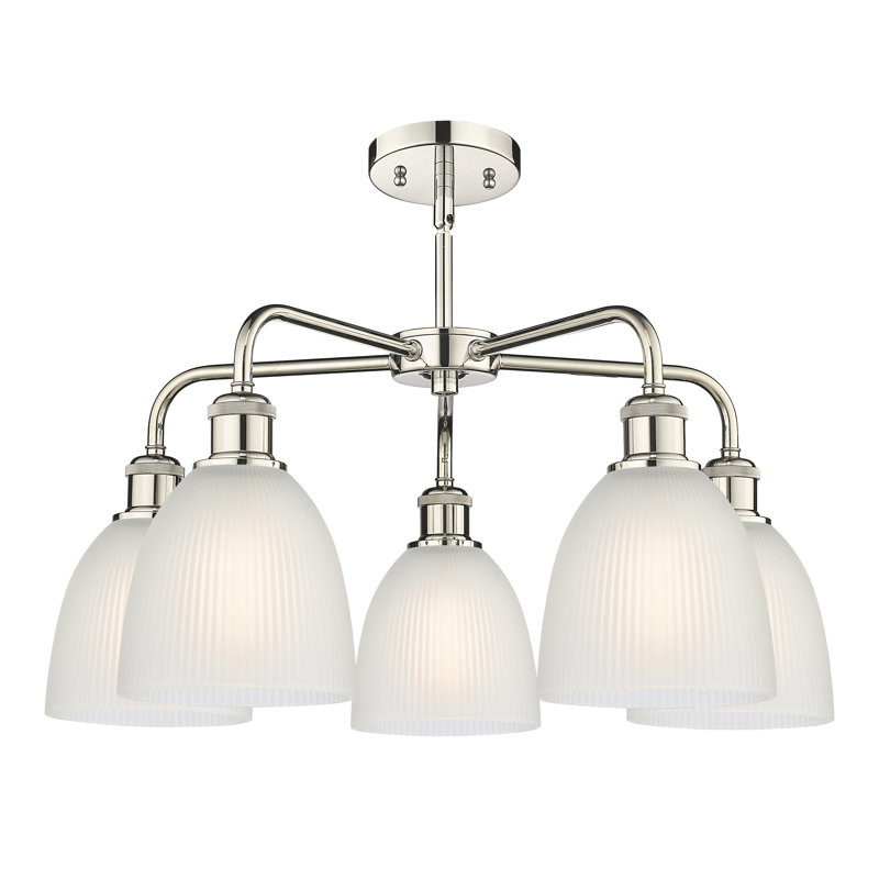 Lustre en dôme à intensité variable à 5 lumières Densel, Nickel poli, Blanc