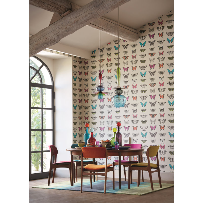 Papilio Wallpaper, Flamingo/Papaya/Olive