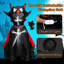 Chat gonflable vampire noir avec cape rouge gonflable