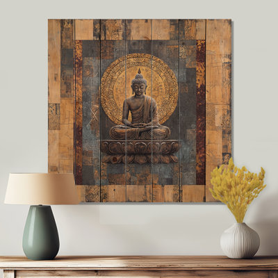 Buddha Sacred Legacy Of Buddhism III - Traditional Wood Wall Art On Natural Pine Wood