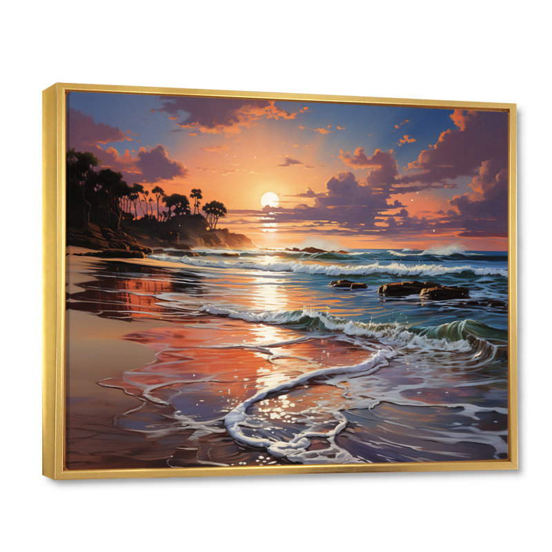 Beach Sunset Beach II - Nautical & Beach Canvas Wall Art, H 24 po x l 32 po x P 1 po, Cadre flottant doré