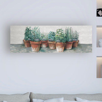 «Pots of Herbs II Cottage v2» par Carol Rowan, reproduction d'art sur toile
