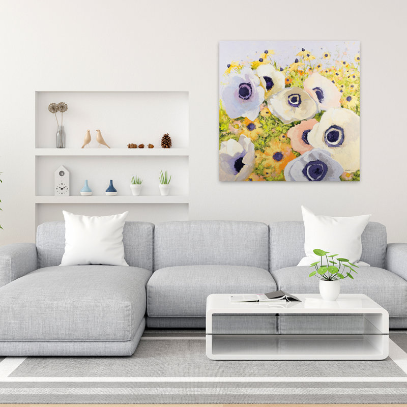 Art floral pastel contemporain, H 36 po x l 36 po