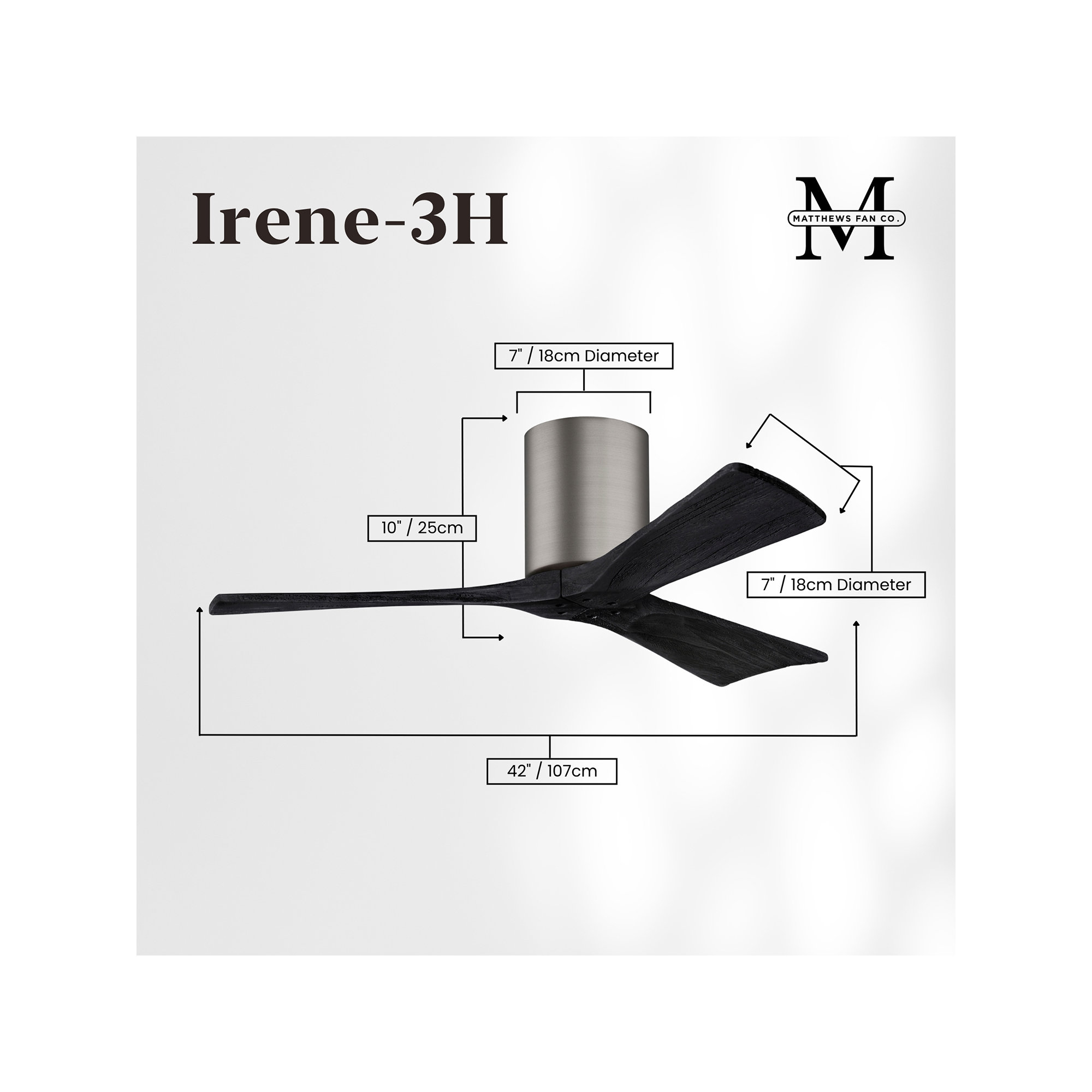 Olivier 3 Blade Ceiling Fan, Brushed Pewter, Matte Black, 42"