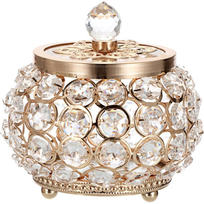 Gold Crystal Small Jewelry Box with Glass Lid