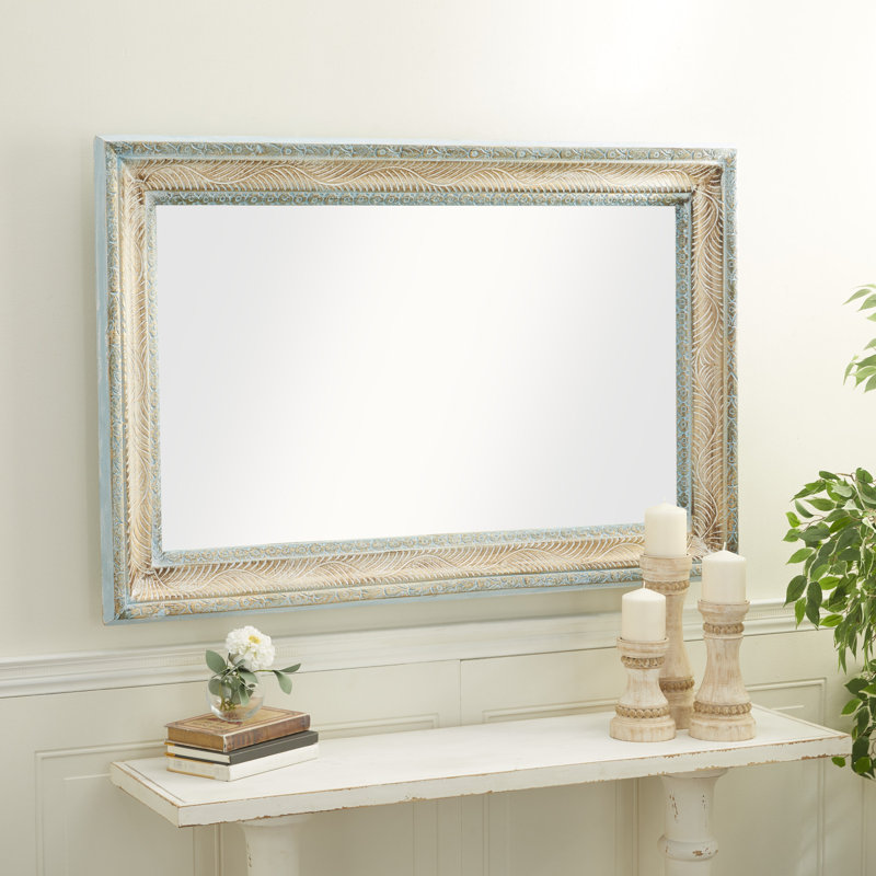 White Wood Carved Floral Wall Mirror 32" x 3" x 48"