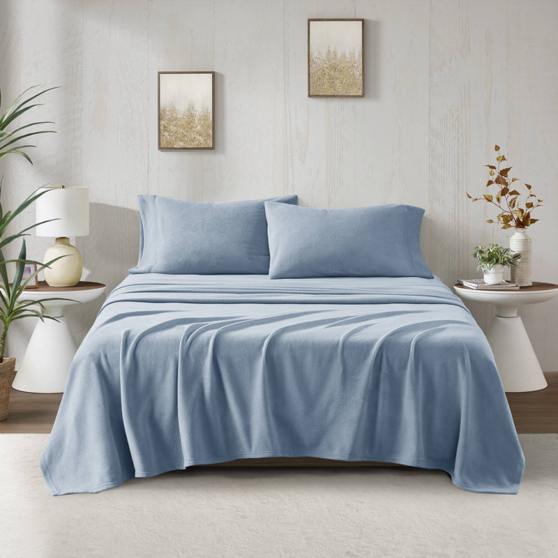 Micro Fleece Sheet Set, Twin XL Sheet Set with 1 Pillowcase, Blue